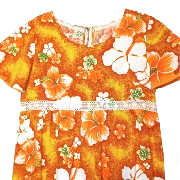 VTG 60's Handmade G.V.H. Hawaii Print Fabric Orange Floral Dress MEDIUM - Picture 2 of 15